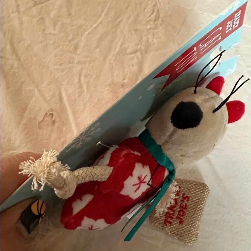 Trader Joe's Cat Toy with Red and Brown Mouse Design Holiday Festive